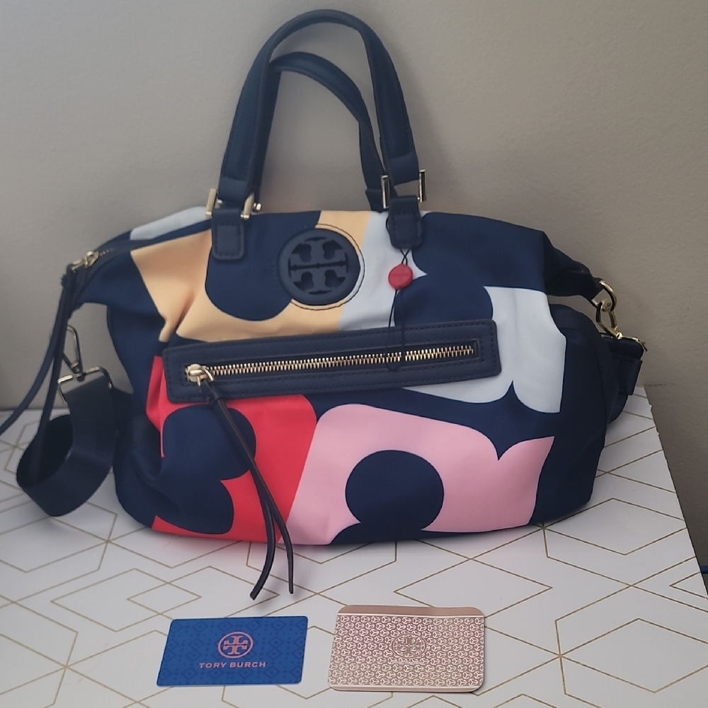 Tory Burch Blue and Pink Geometric Shoulder Bag